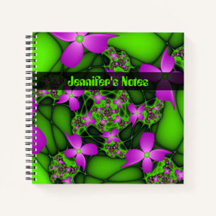 Cuaderno Arte abstracto moderno flores de neón rosa verde n