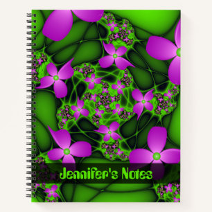 Cuaderno Arte abstracto moderno flores de neón rosa verde n