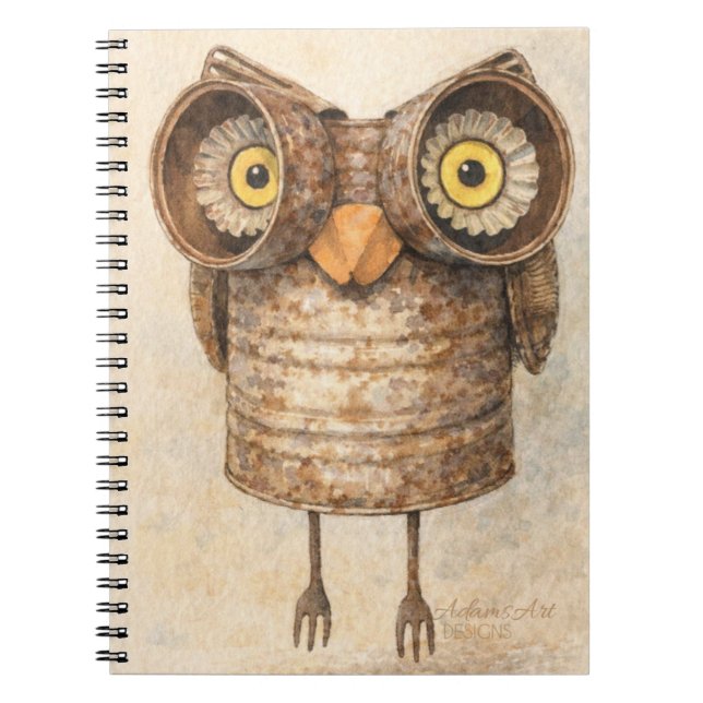 Cuaderno Arte Acuarela de Búho Rústico Reciclado (Frente)