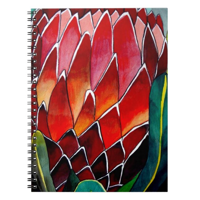 Cuaderno Arte acuarela original de la flor Protea Roja (Frente)