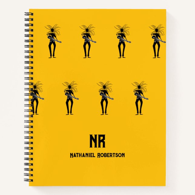 Cuaderno Arte africano, patrón guitarista de siluetas (Anverso)