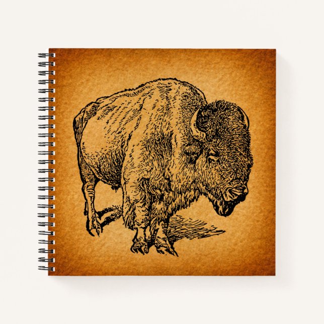Cuaderno Arte antiguo de Búfalo Salvaje Rústico Occidental (Anverso)