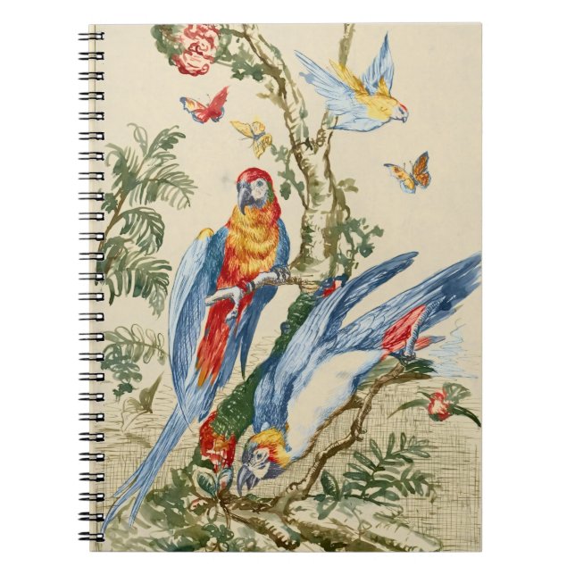 Cuaderno Arte Antiguo de Loro Tropical y Mariposa (Frente)