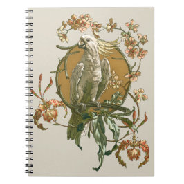 Cuaderno Arte antiguo modernista, loro cacatúa, flores de o