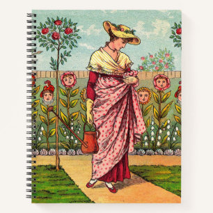 Cuaderno Arte Antiguo Mujer Flor Crecimiento Jardín