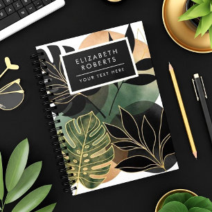 Cuaderno Arte Botánico Abstracto Moderno Hojas Negras y Dor