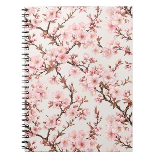 Cuaderno Arte botánico de flor de cerezo aéreo (Frente)