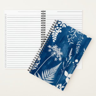 Cuaderno Arte botánico de helecho con cianotipia azul añil 