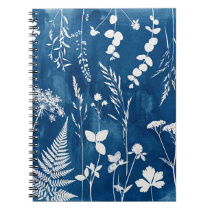 Cuaderno Arte botánico de helecho con cianotipia azul añil 