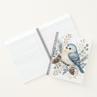 Cuaderno Arte botánico en acuarela de pájaros azules de inv