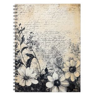 Cuaderno Arte botánico manuscrito de flor silvestre sepia
