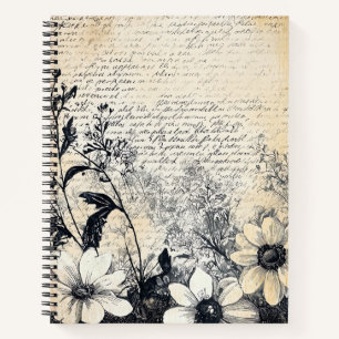 Cuaderno Arte botánico manuscrito de flor silvestre sepia