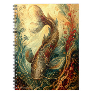 Cuaderno Arte botánico vintage de koi ornamentado