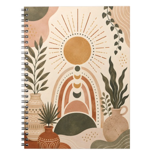 Cuaderno Arte botánico y sol boho (Frente)