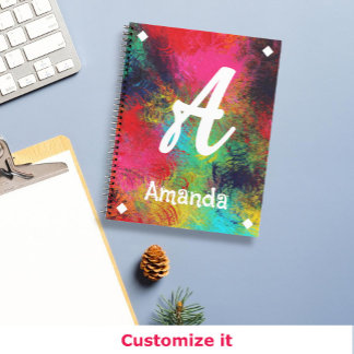 Cuaderno Arte brillante colorido y monograma blanco