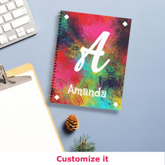 Cuaderno Arte brillante colorido y monograma blanco (Subido por el creador)