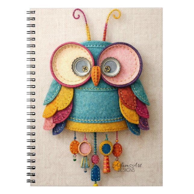 Cuaderno Arte caprichoso de búho de fieltro hecho a mano (Frente)