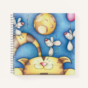 Cuaderno Arte caprichoso de gato y ratón lunar lindo