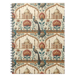 Cuaderno Arte con patrón floral de pavo real del Palacio Re