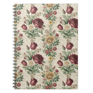 Cuaderno Arte con patrón floral de rosa y tulipán damasco v