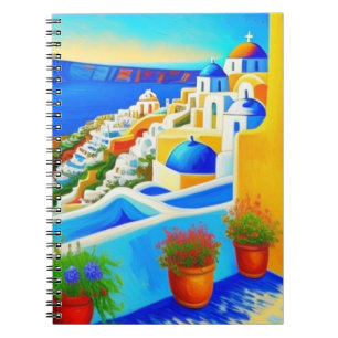 Cuaderno Arte con vistas a la isla de Santorini