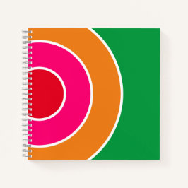 Cuaderno Arte concéntrico divertido rojo rosa naranja sobre