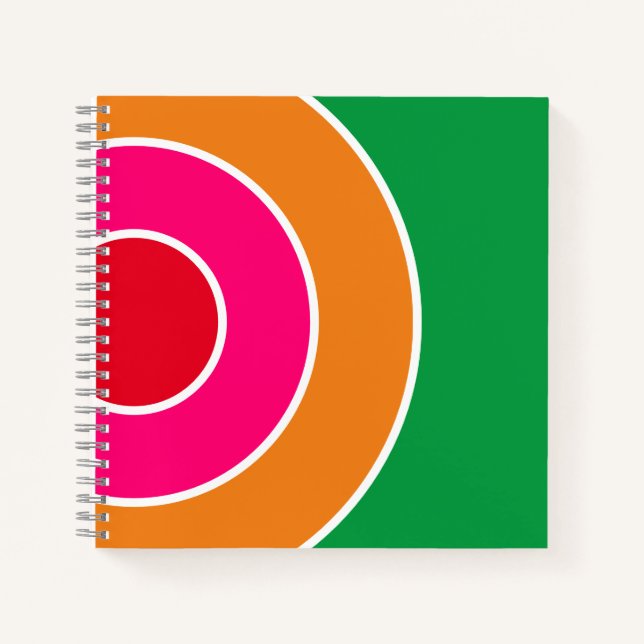 Cuaderno Arte concéntrico divertido rojo rosa naranja sobre (Anverso)