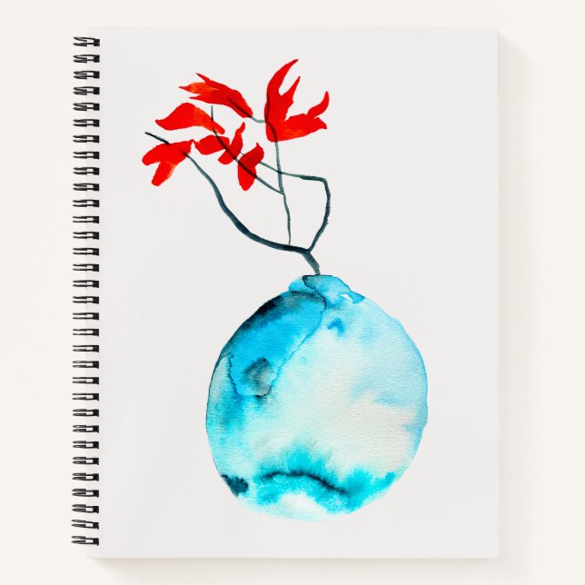 Cuaderno Arte de acuarela con jarrón azul de Ikebana (Anverso)