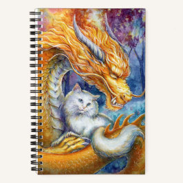 Cuaderno Arte de acuarela de fantasía de dragón ardiente y 