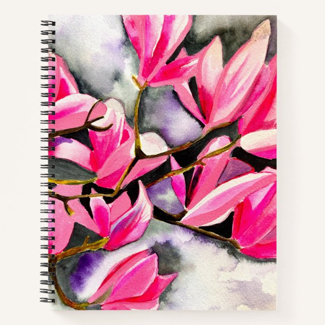 Cuaderno arte de acuarela de magnolia rosa (Anverso)