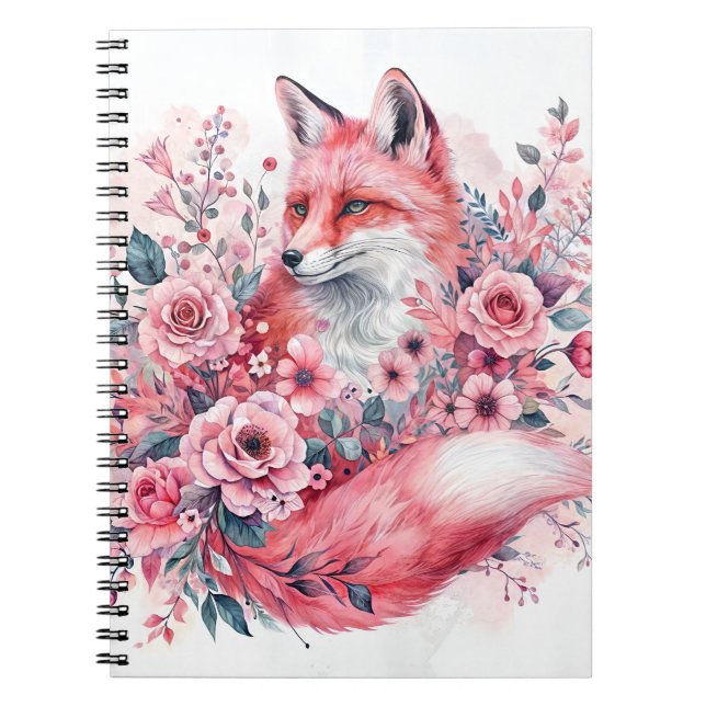 Cuaderno Arte de acuarela floral de Fox rosa (Frente)