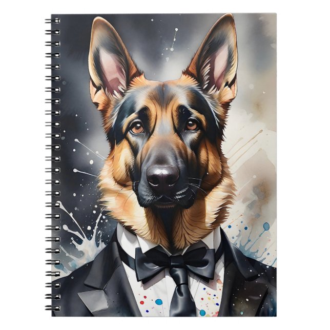 Cuaderno Arte de acuarela Pastor Alemán Tuxedo Tiro Negro (Frente)