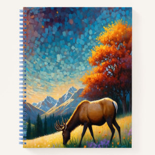 Cuaderno Arte de alces con flores en pradera colorida