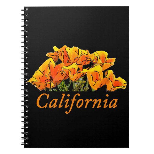 Cuaderno Arte de amapola estilizado con texto "California"  (Frente)