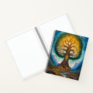 Cuaderno Arte de árbol de fantasía dorado azul brillante Yg