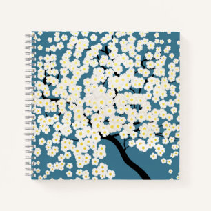Cuaderno Arte de árbol florecido con flores blancas bonitas