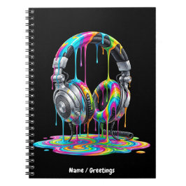 Cuaderno Arte de auriculares con goteo de pintura arcoíris 