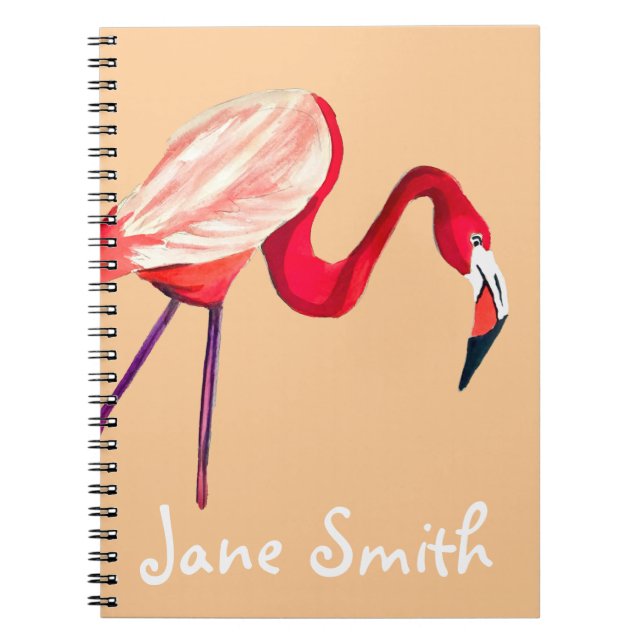 Cuaderno arte de aves acuáticas flamingo naranja (Frente)