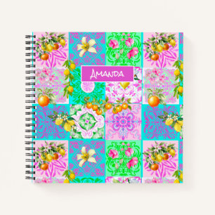 Cuaderno Arte de baldosas florales de cítrico siciliano ros