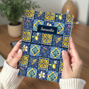 Cuaderno Arte de baldosas mediterráneo cítrico azul chic