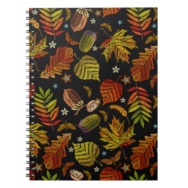 Cuaderno Arte de bordado. Patrón de otoño sin fisuras. Hoja (Frente)