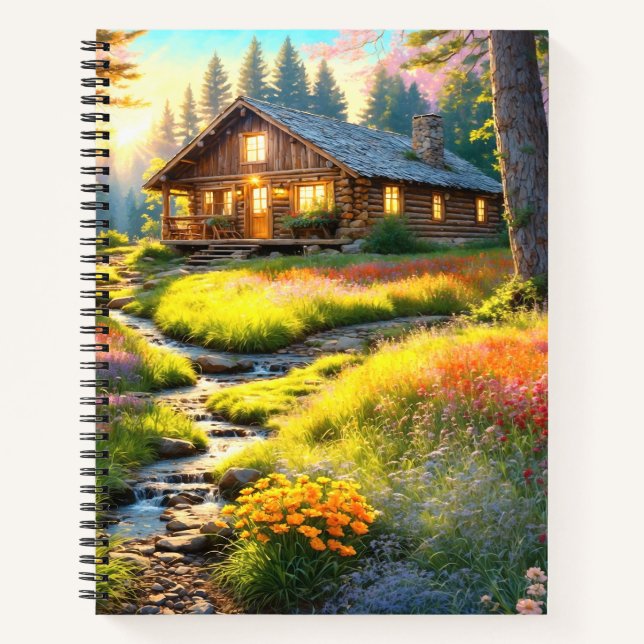Cuaderno Arte de cabaña en bosque de montaña (Anverso)