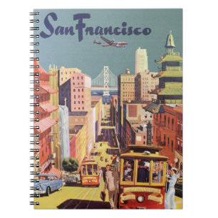 Cuaderno Arte de cartel de viaje de antiguos tranvías de Sa