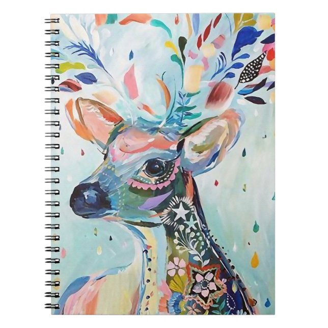 Cuaderno Arte de ciervo moderno bonito con flores y cuernos (Frente)