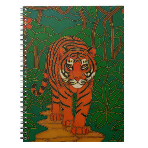 Cuaderno Arte de cloisonne: Tigre en el camino de la selva