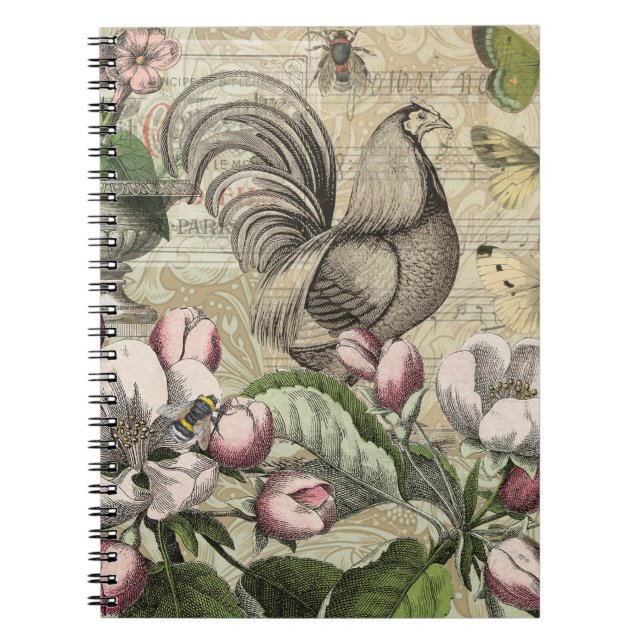 Cuaderno Arte de Collage de Jardín de Gallo Antiguo: Campo  (Frente)