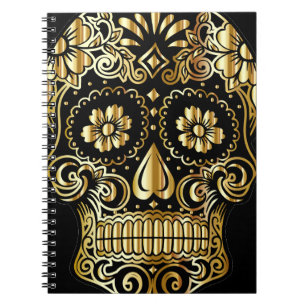 Cuaderno Arte de cráneo azucarado, Día de Muertos negro y d
