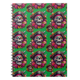 Cuaderno Arte de Cráneo de Azúcar - Calavera pirata jolly (
