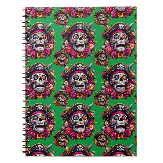 Cuaderno Arte de Cráneo de Azúcar - Calavera pirata jolly ( (Frente)