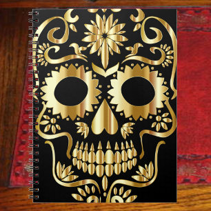 Cuaderno Arte de cráneo de azúcar, Día de Muertos negro y d